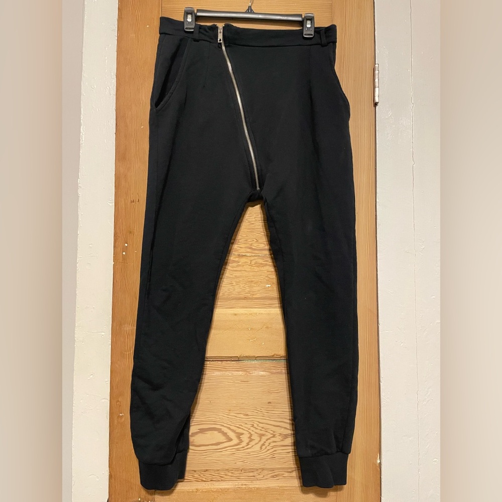 ZARA Men's Black Joggers with Diagonal Zipper